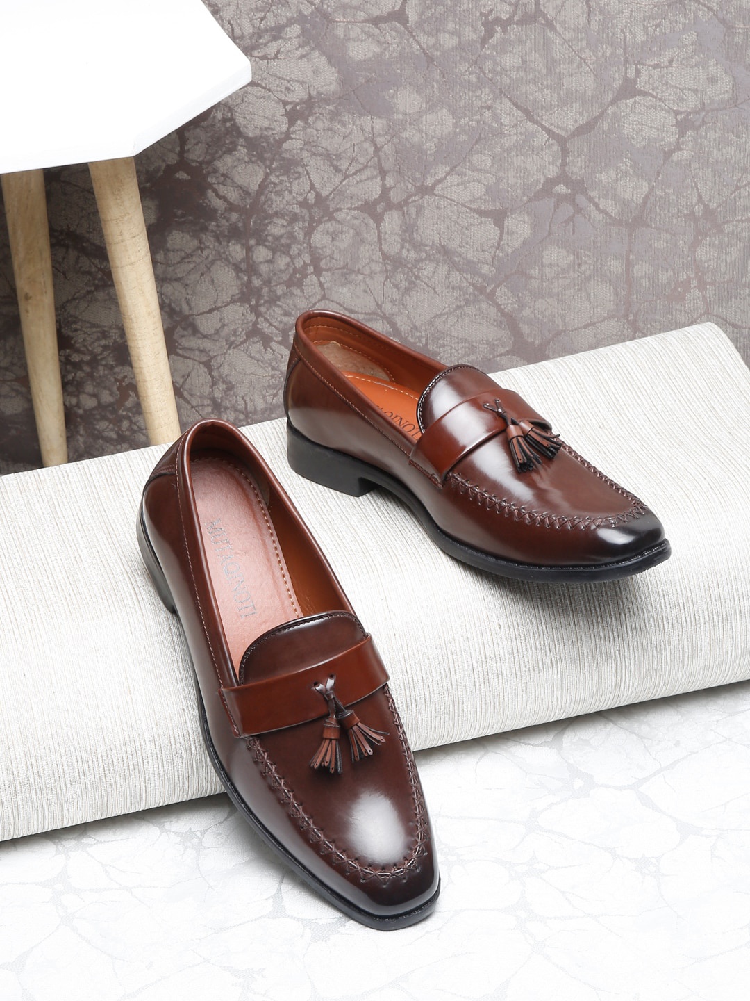 

MUTAQINOTI Men Patent Leather Lightweight Tassel Loafers, Brown
