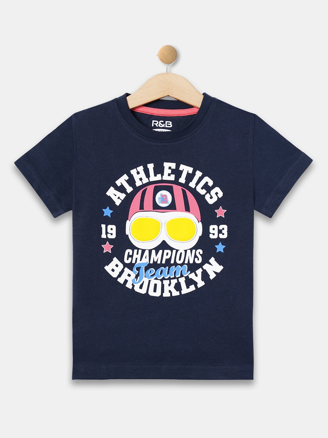 

R&B Boys Typography Printed Cotton T-shirt, Navy blue