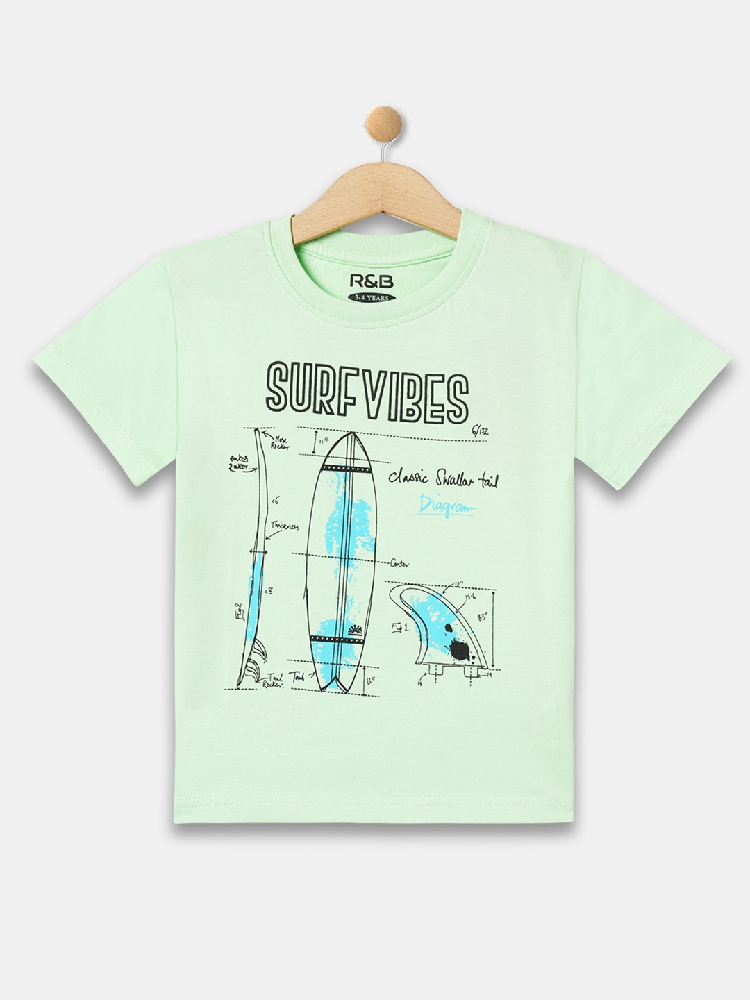 

R&B Boys Typography Printed Round Neck Cotton T-shirt, Green