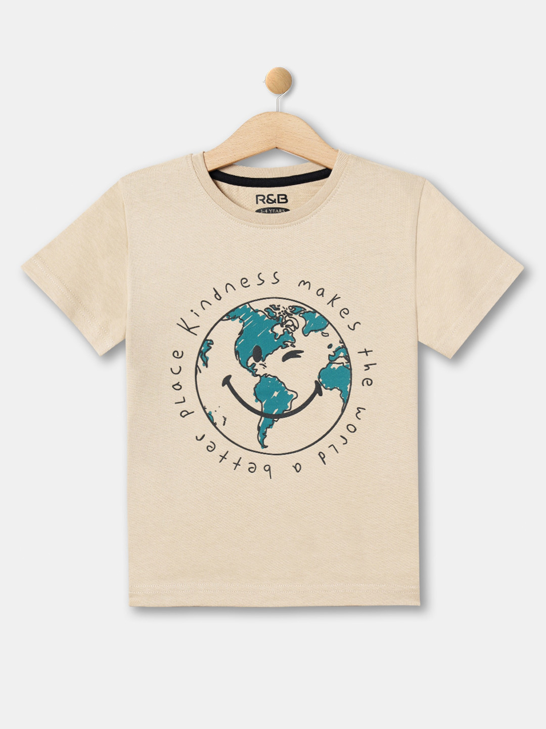

R&B Boys Graphic Printed Relaxed Fit T-shirt, Beige