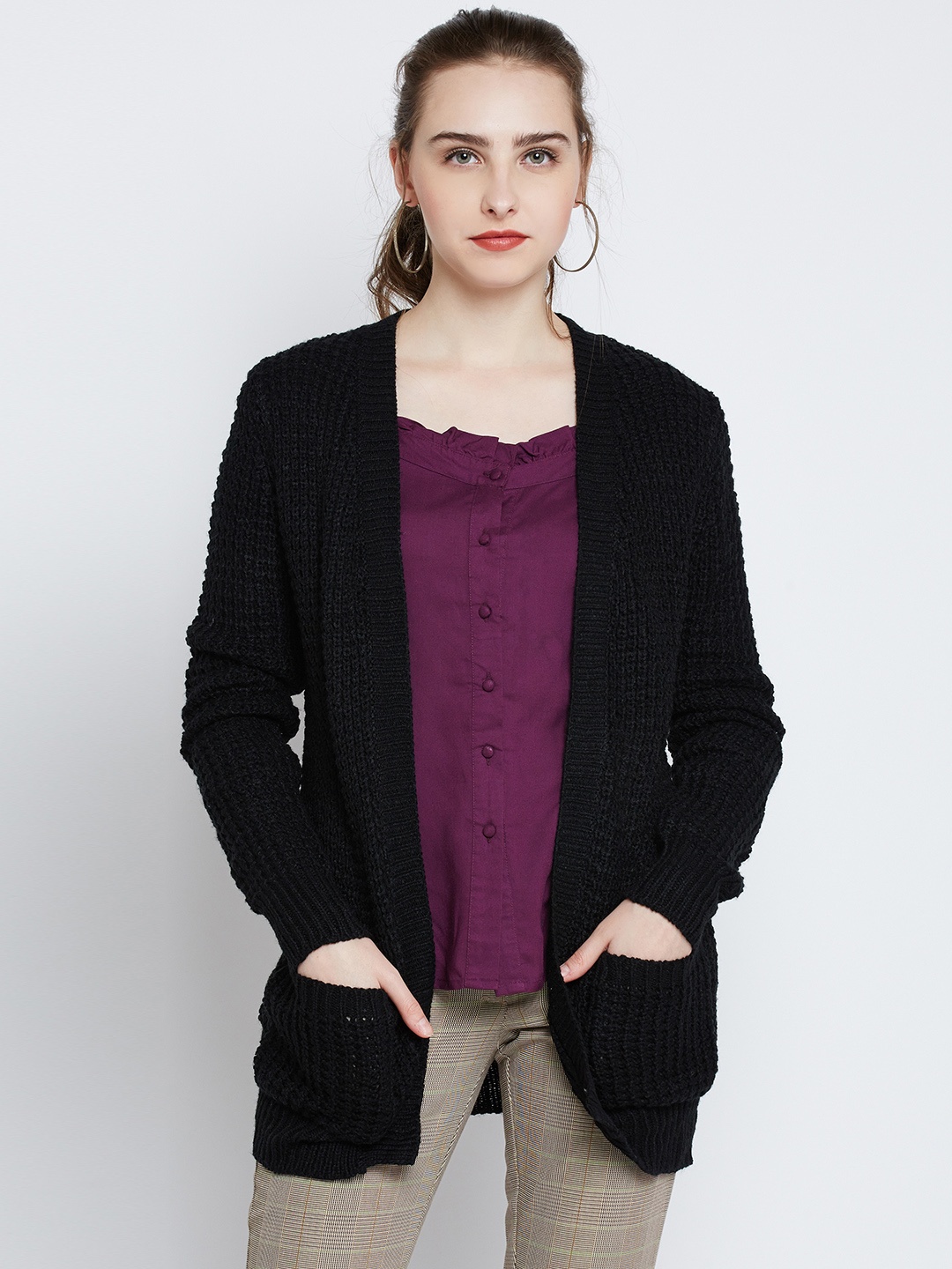 

RARE Women Black Solid Front-Open