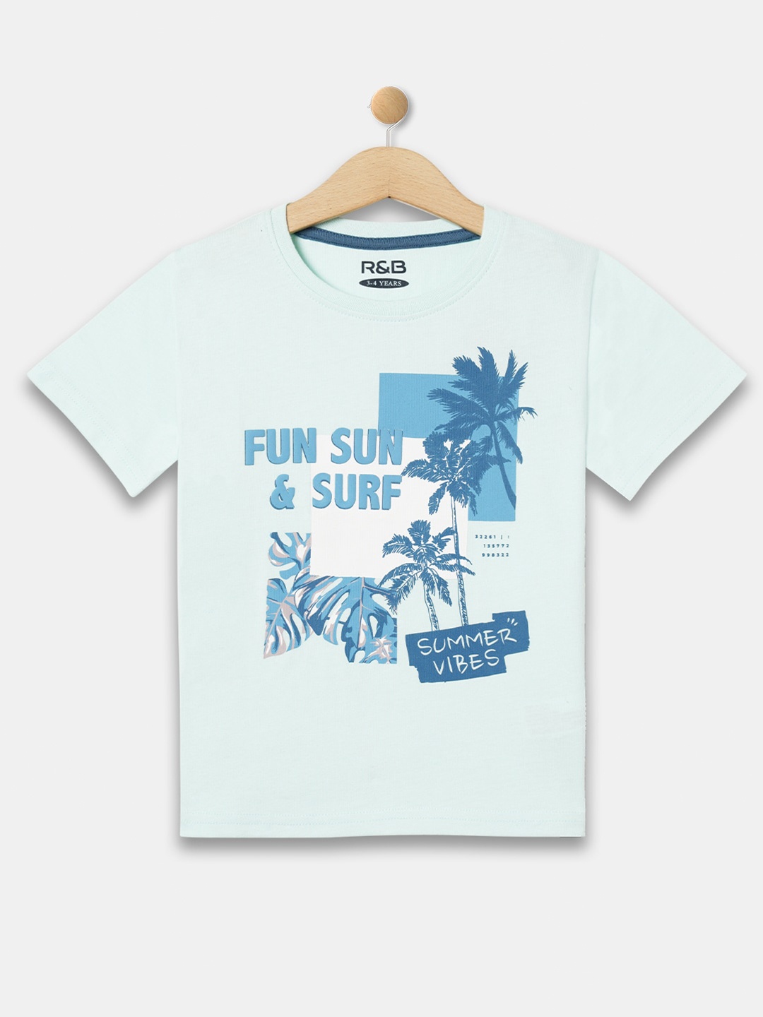 

R&B Boys Tropical Printed Round Neck Cotton T-shirt, Blue