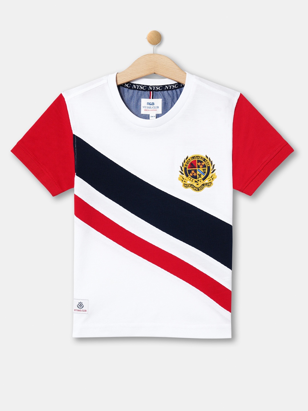 

R&B Boys Colourblocked Round Neck Cotton T-shirt, White