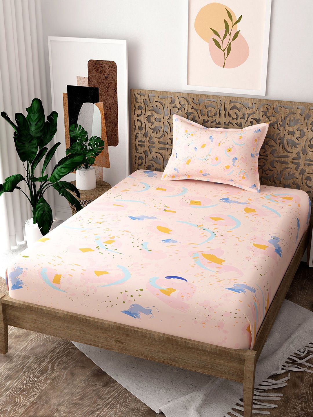 

EverHOME Pink & Blue 160 TC Flat Pure Cotton Single Bedsheet with 1 Pillow Cover
