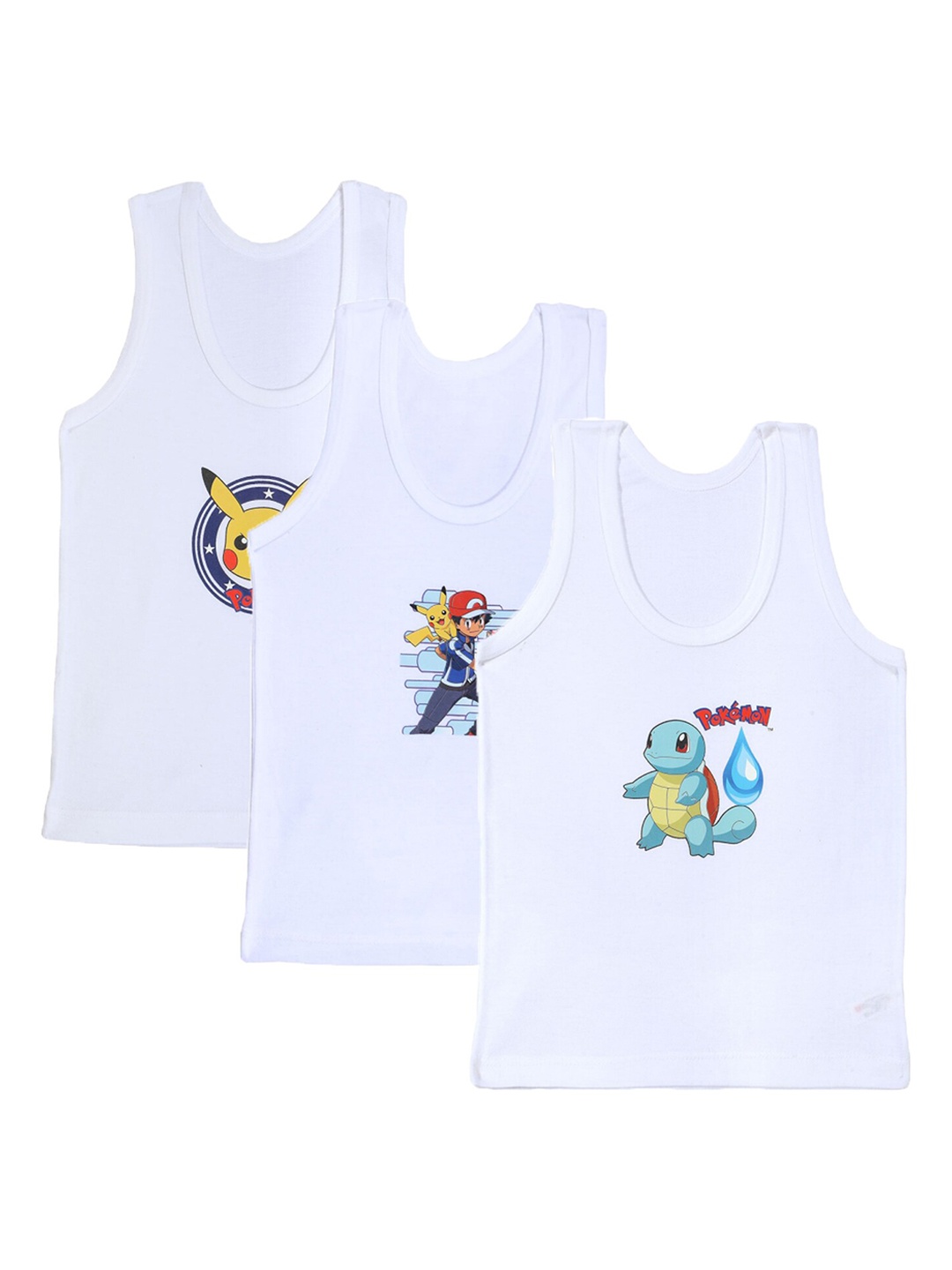 

Bodycare Kids Boys Pack Of 3 Pokemon Printed Pure Cotton Innerwear Vests, White