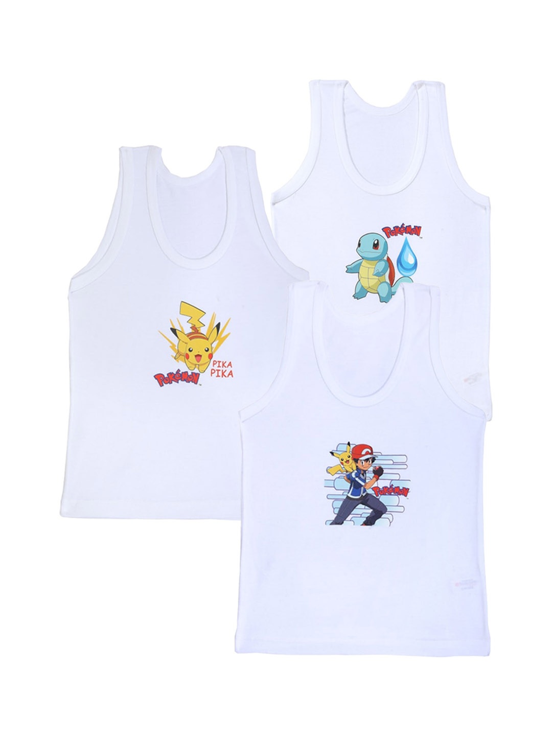 

Bodycare Kids Boys Pack Of 3 Pokemon Printed Pure Cotton Innerwear Vests, White