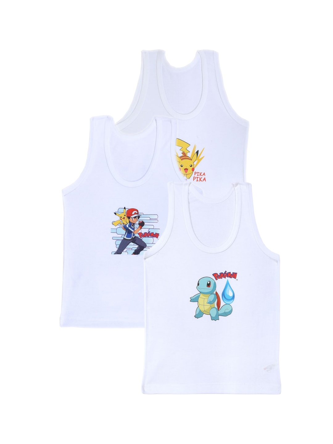 

Bodycare Kids Boys Pack Of 3 Pokemon Printed Pure Cotton Innerwear Vests, White