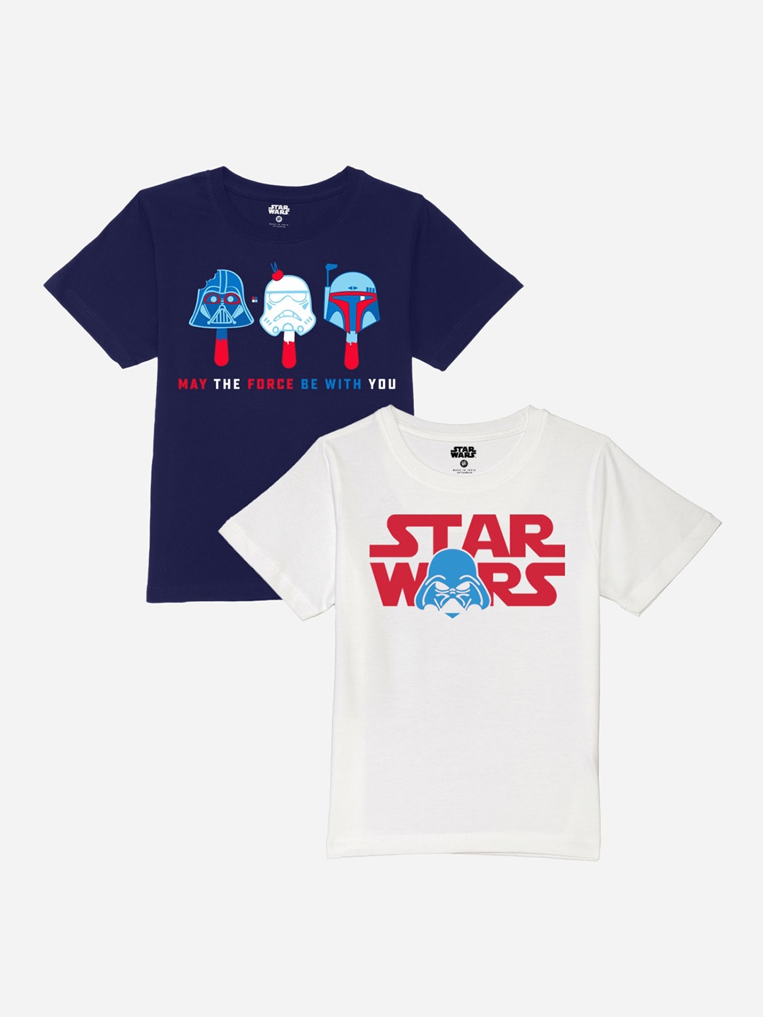 

YK Star Wars Boys Pack Of 2 Star Wars Printed Pure Cotton T-shirt, Navy blue