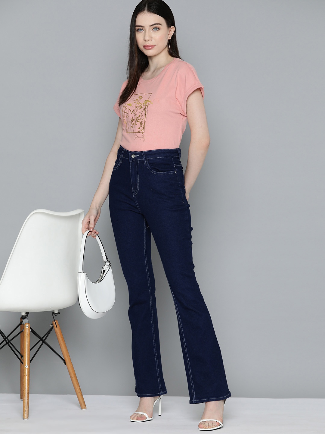 

Chemistry Floral Printed Extended Sleeves Pure Cotton T-shirt, Coral
