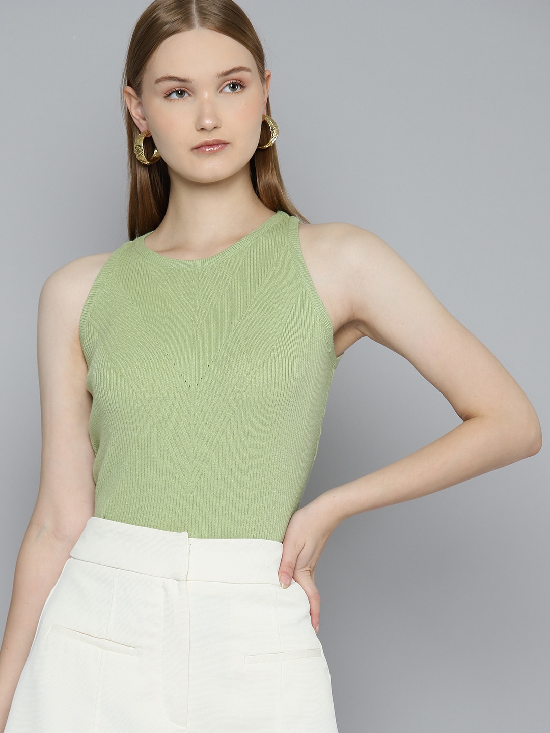 

Chemistry Sleeveless Fitted Top, Green