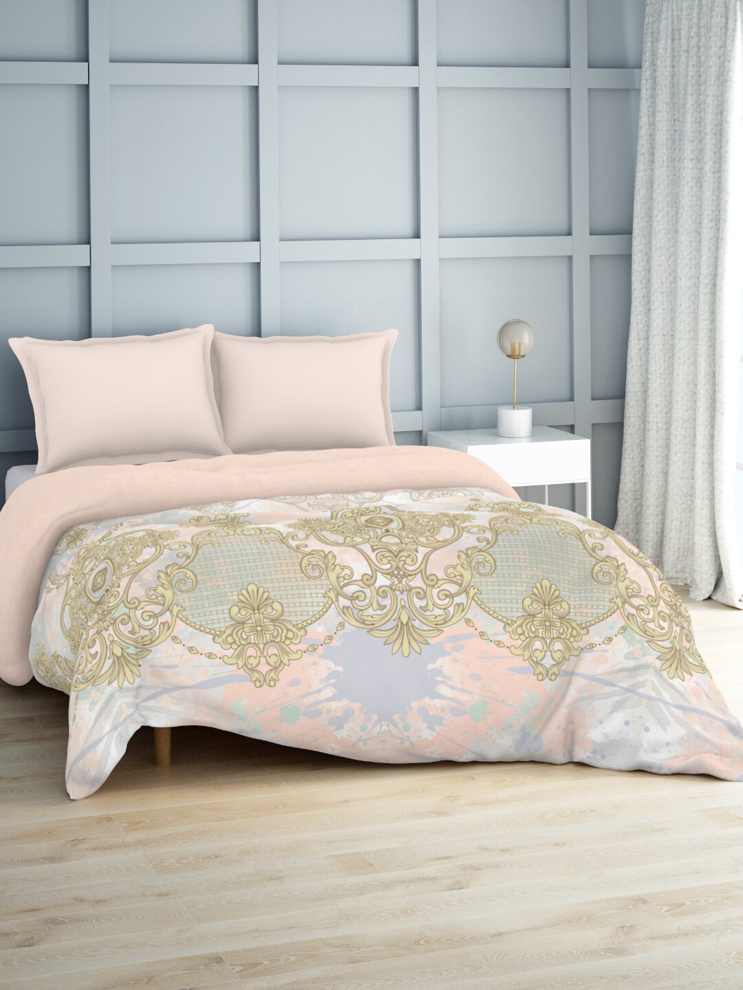 

SPACES Pink & Beige Ethnic Motifs Organic Cotton AC Room 150 GSM Double Bed Quilt