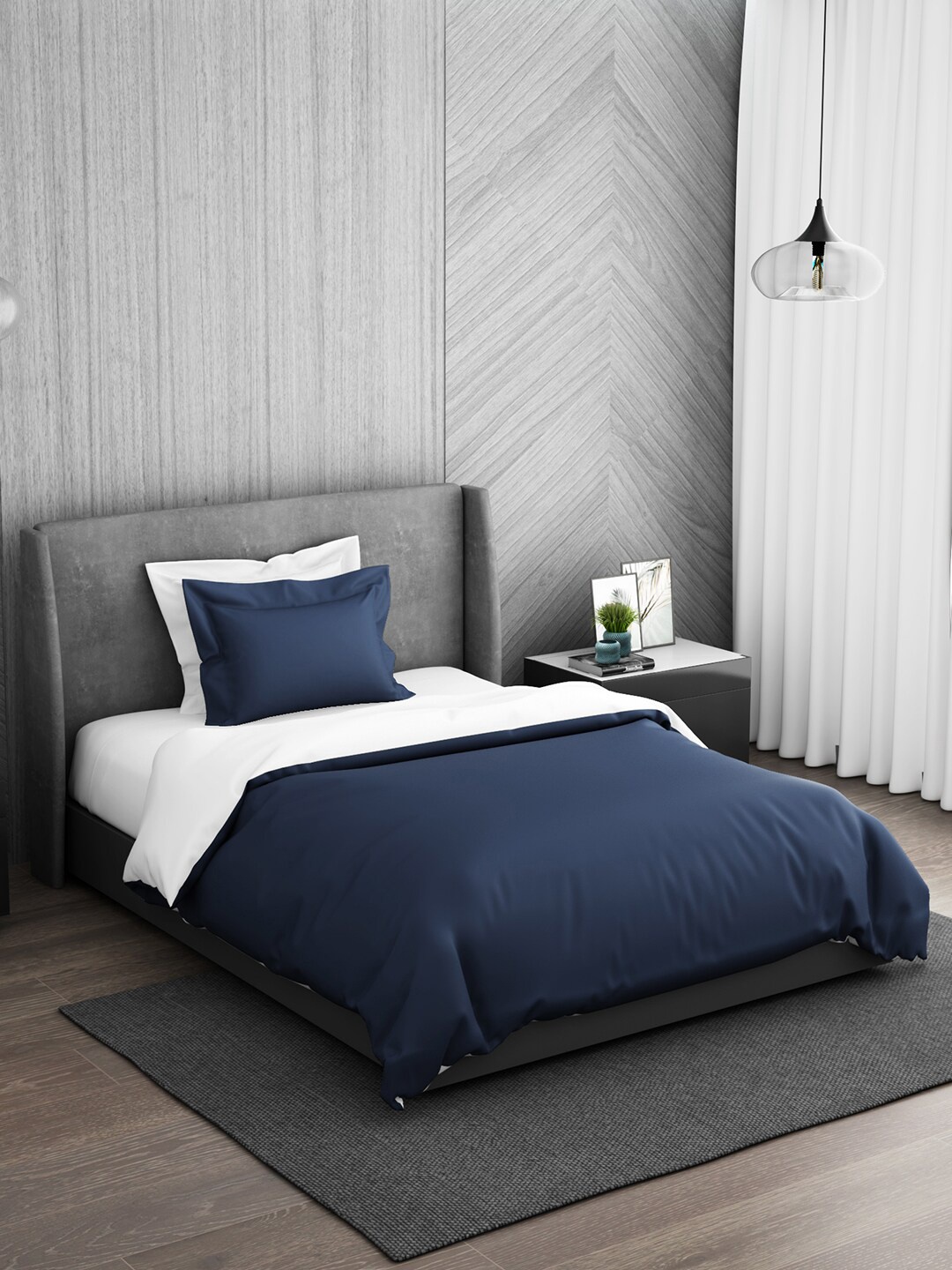 

SPACES Hygro Hygro Navy Blue & White AC Room 150 GSM Cotton Single Bed Quilt
