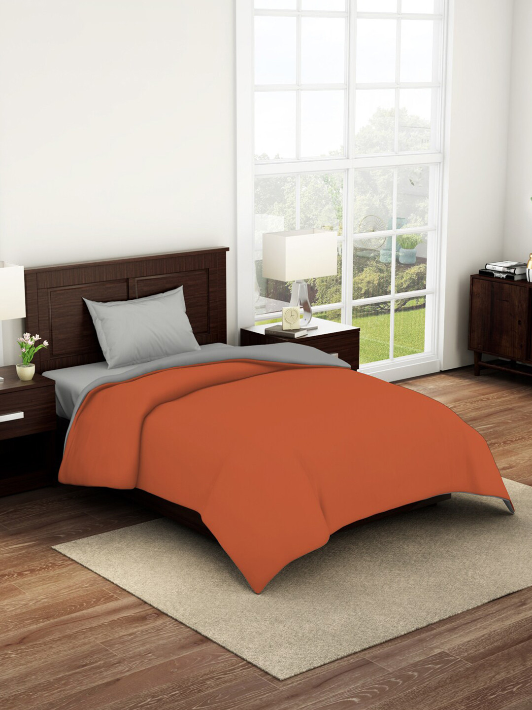 

SPACES Essentials Rust & Grey AC Room 150 GSM Pure Cotton Single Bed Quilt