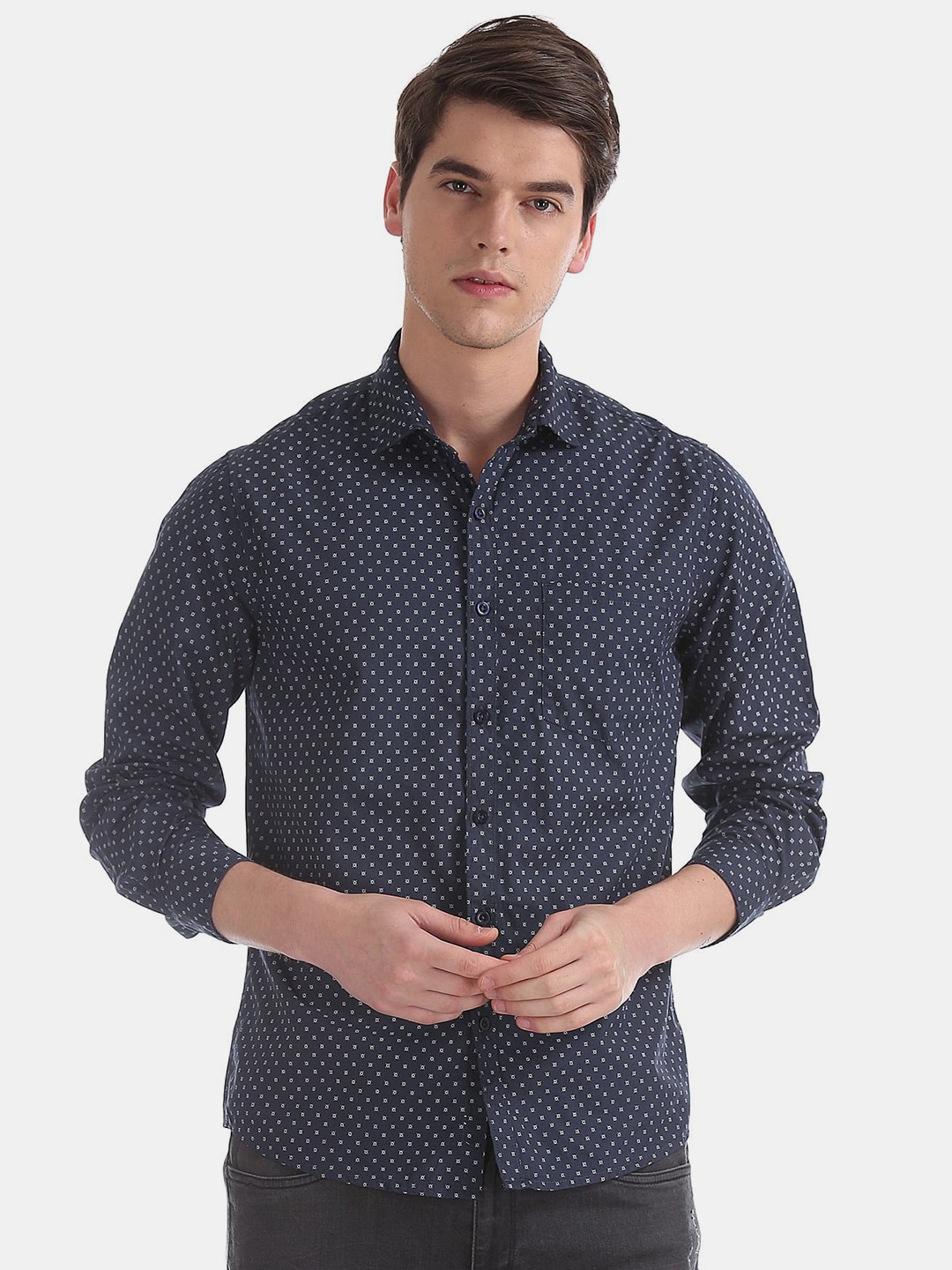 

V-Mart Micro Ditsy Printed Classic Casual Cotton Shirt, Blue