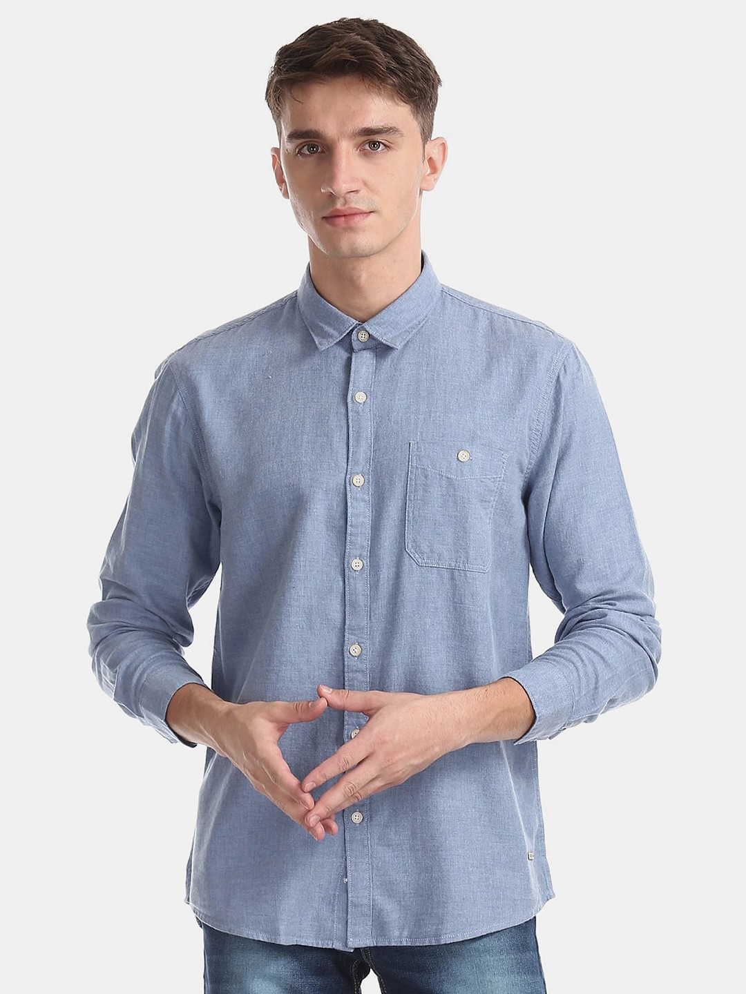 

V-Mart Spread Collar Cotton Casual Shirt, Blue