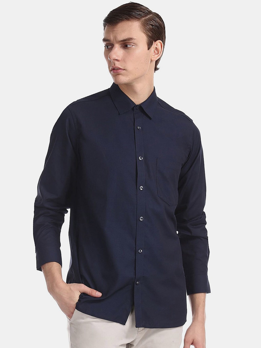 

V-Mart Spread Collar Classic Cotton Casual Shirt, Navy blue