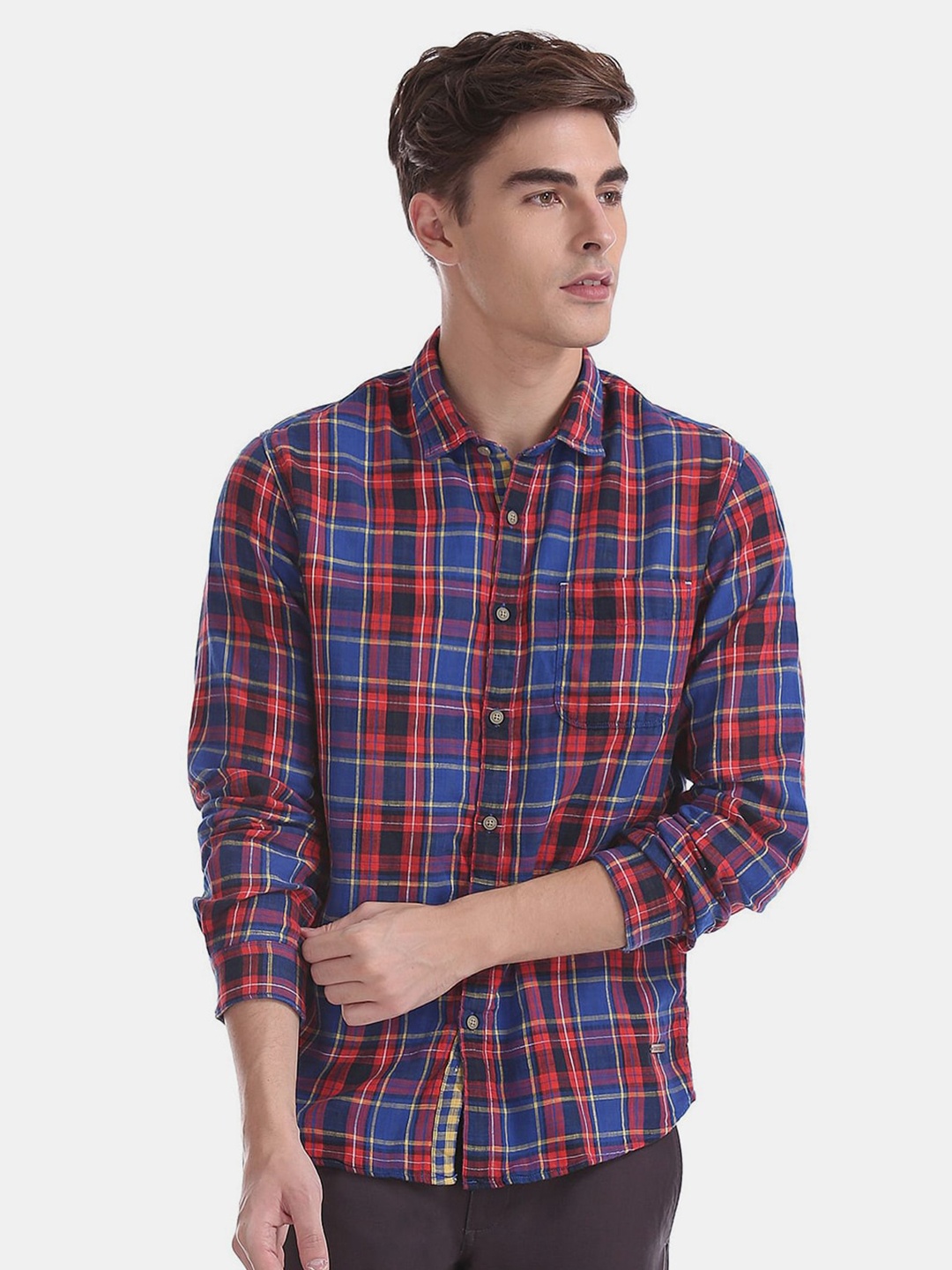 

V-Mart Classic Tartan Checks Cotton Casual Shirt, Red