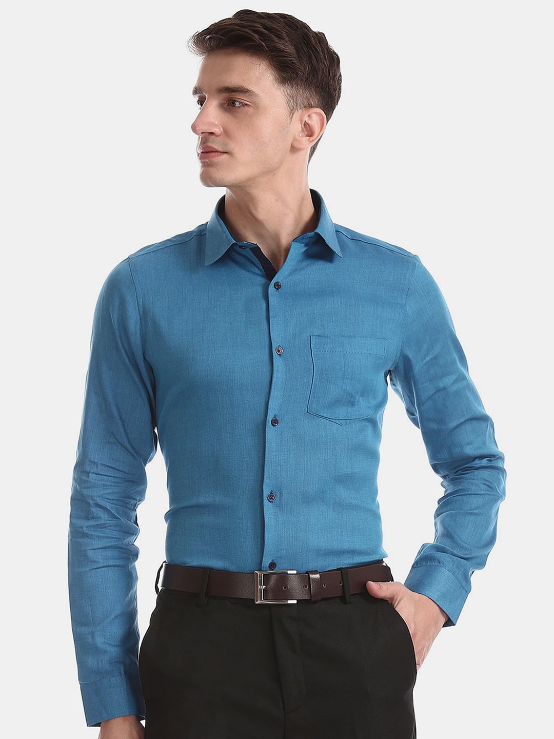 

V-Mart Classic Slim Fit Cutaway Collar Cotton Formal Shirt, Teal