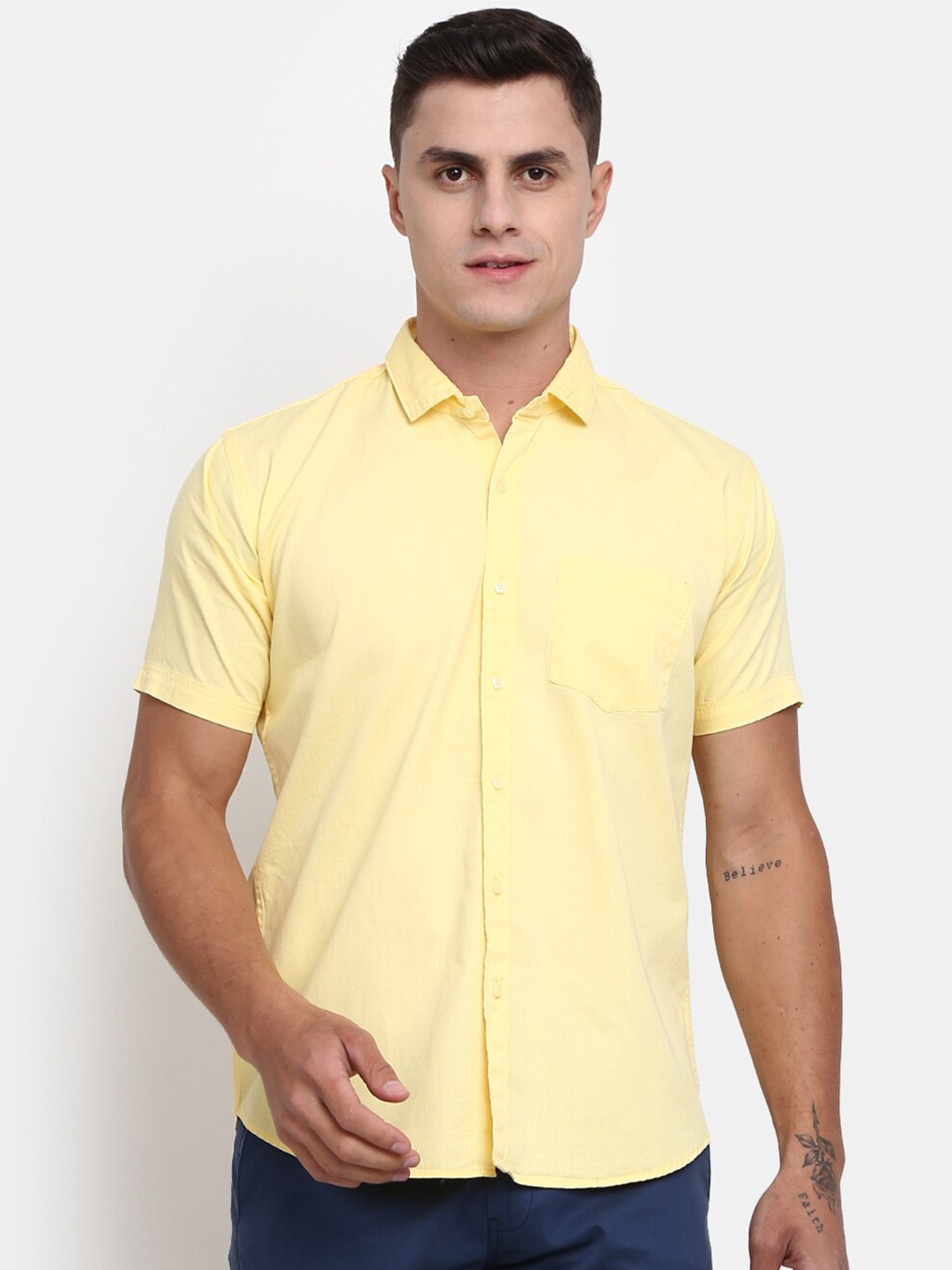 

V-Mart Spread Collar Classic Cotton Casual Shirt, Yellow