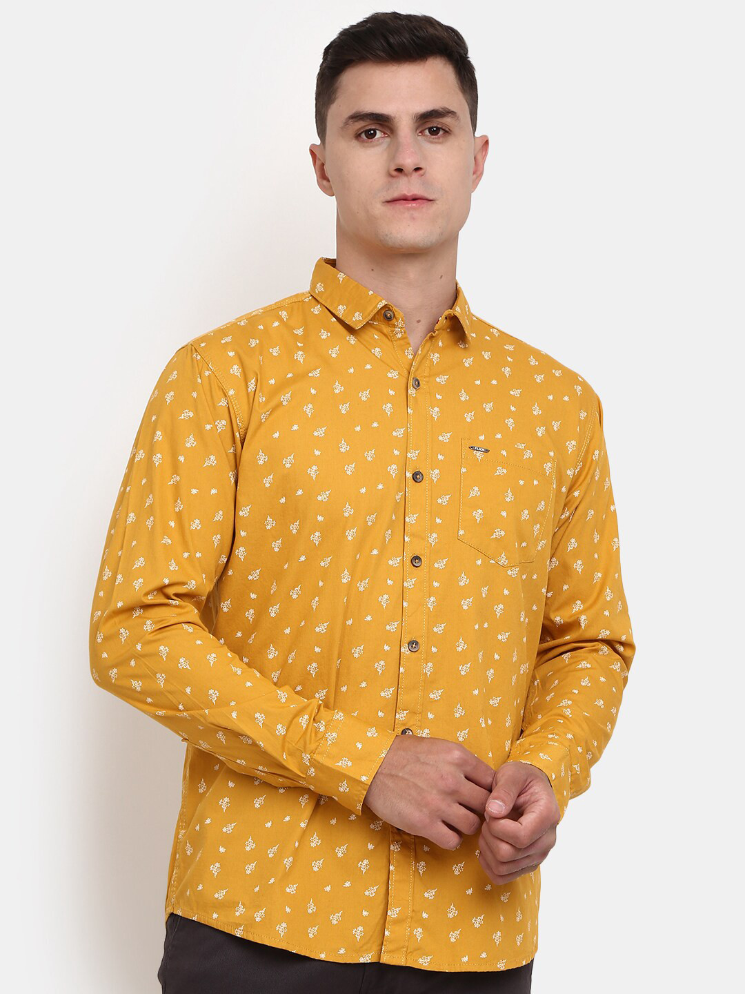 

V-Mart Classic Floral Printed Cotton Casual Shirt, Yellow