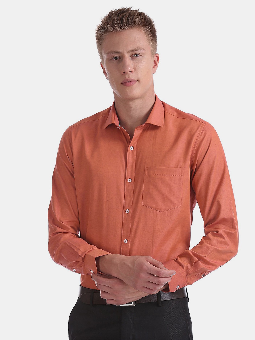 

V-Mart Spread Collar Classic Formal Cotton Shirt, Orange