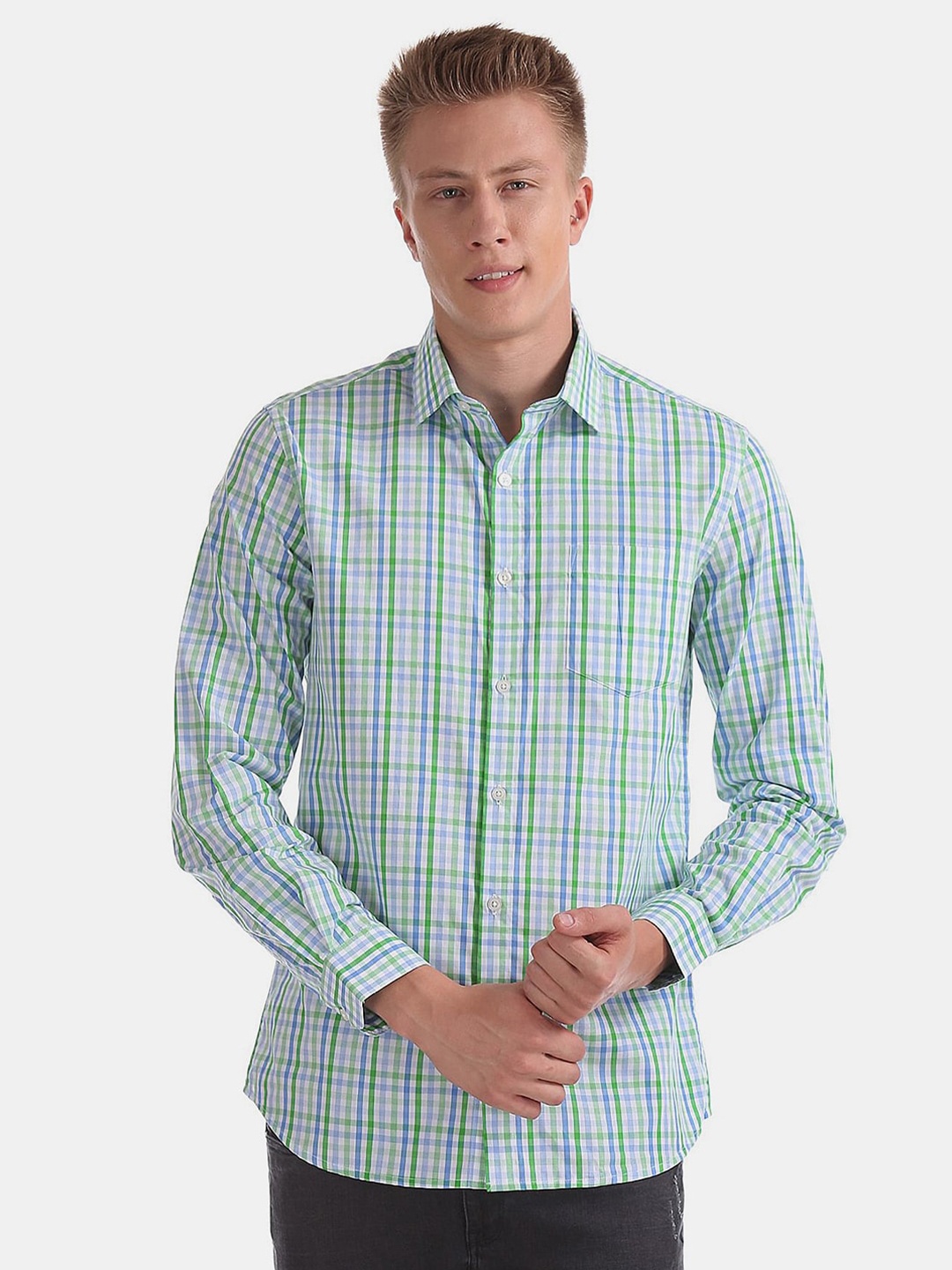 

V-Mart Classic Checked Cotton Casual Shirt, Green
