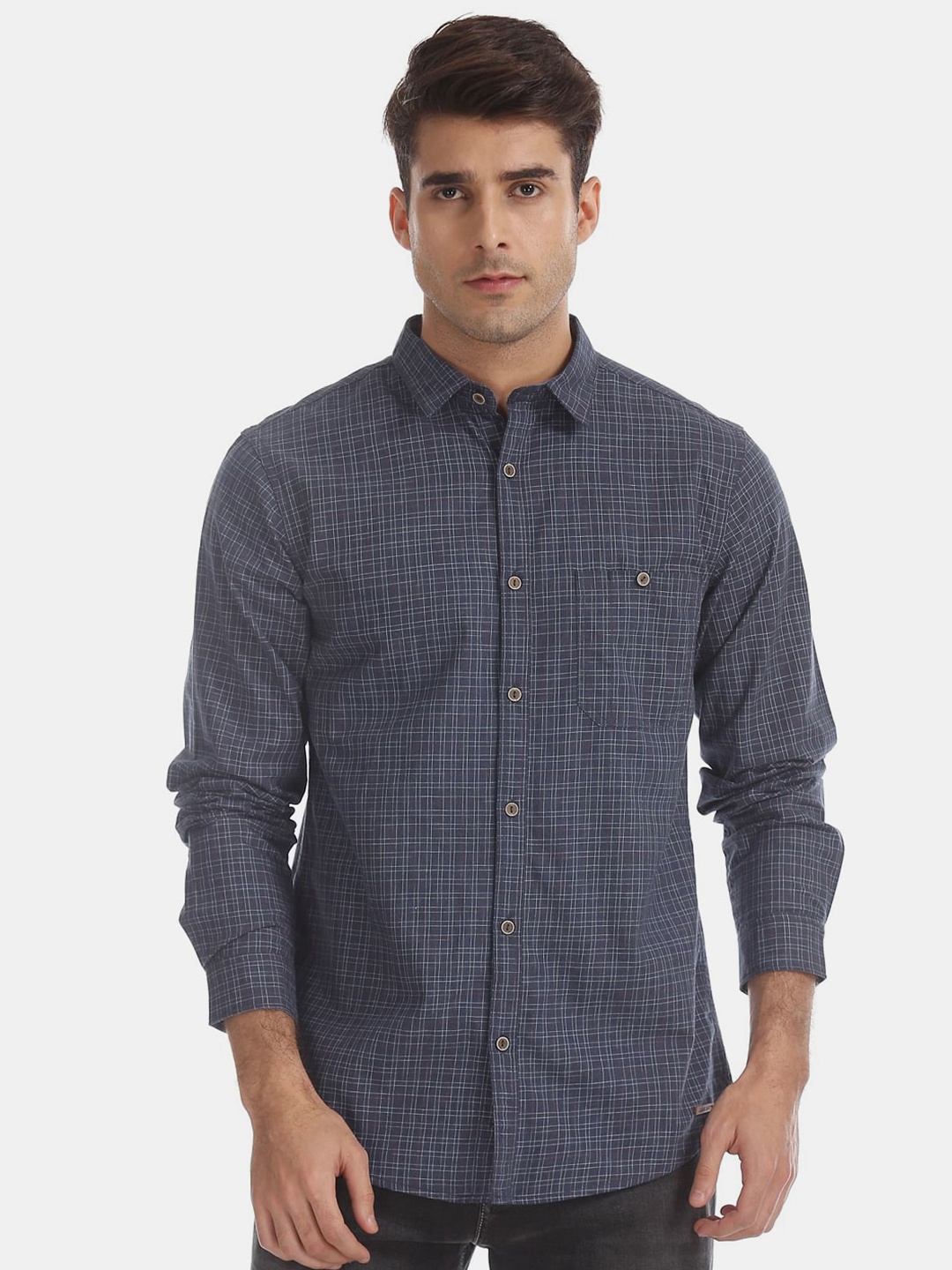 

V-Mart Classic Checked Casual Cotton Shirt, Navy blue