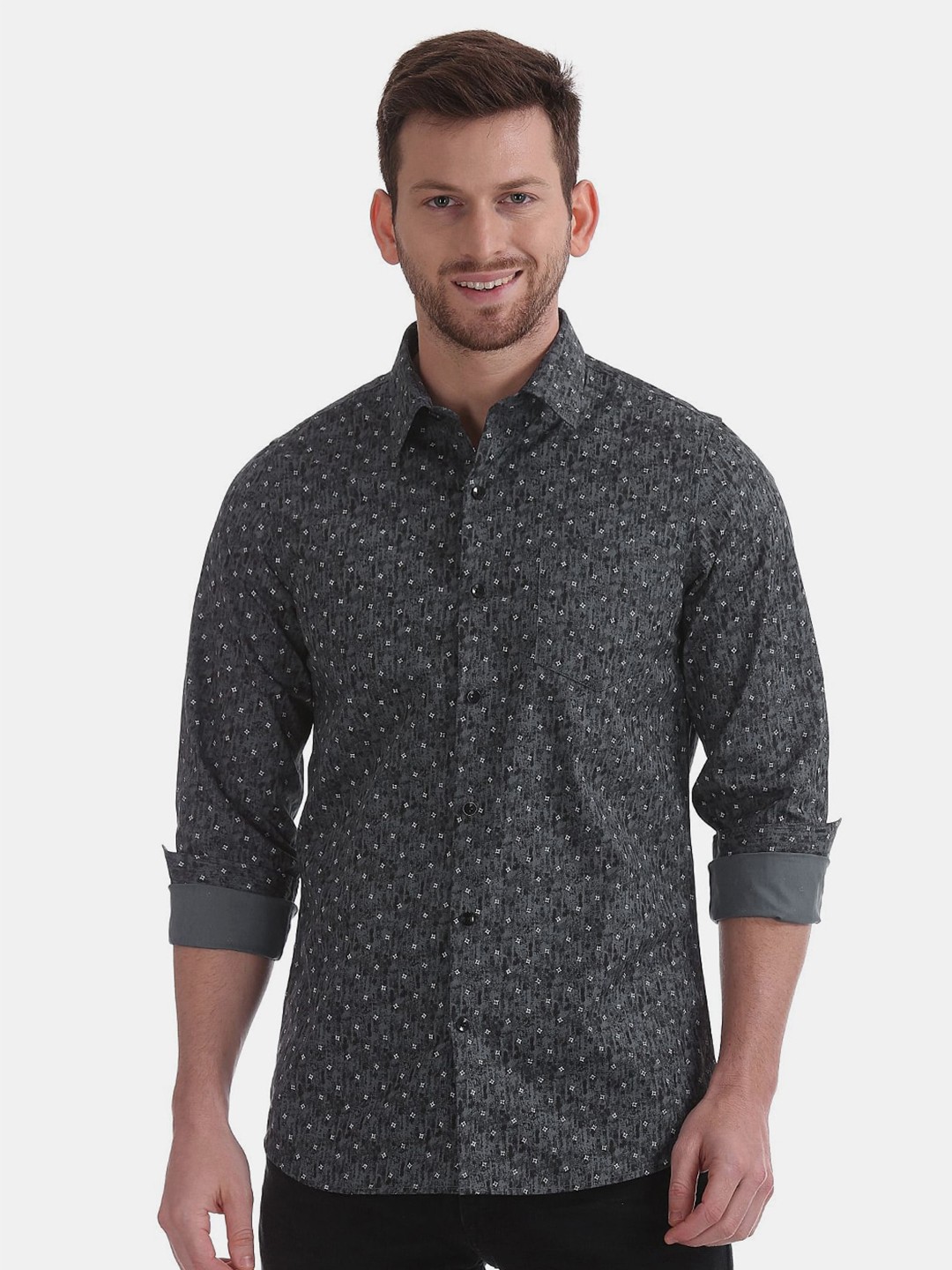 

V-Mart Men Classic Slim Fit abstract Printed Casual Shirt, Grey