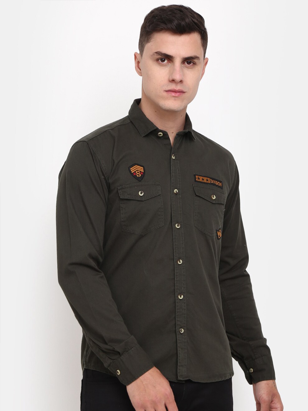 

V-Mart Classic Spread Collar Slim Fit Cotton Casual Shirt, Green