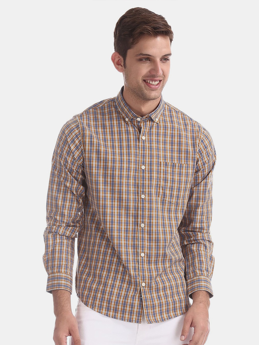 

V-Mart Classic Tartan Checks Checked Cotton Casual Shirt, Yellow