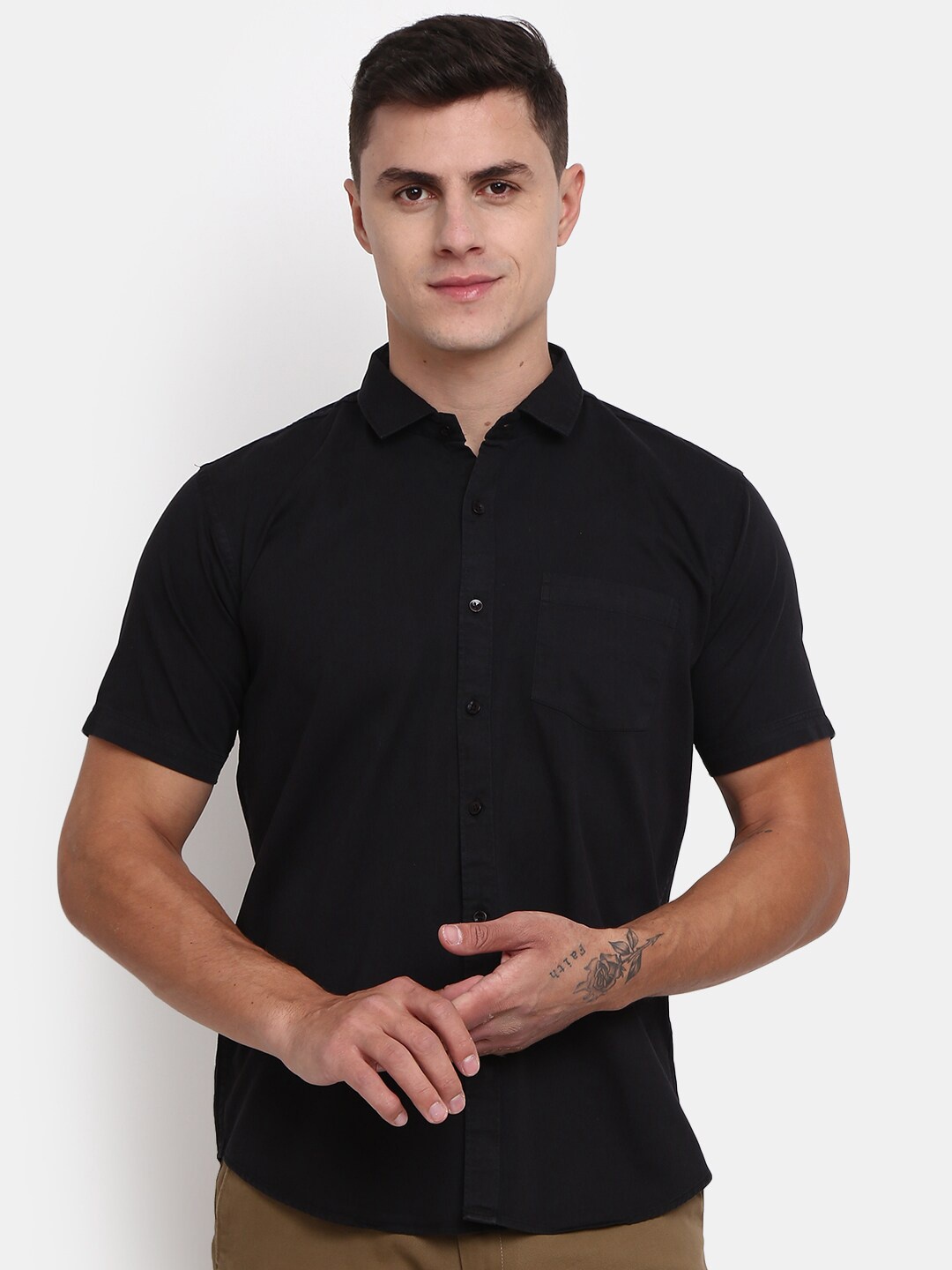 

V-Mart Classic Cotton Casual Shirt, Black