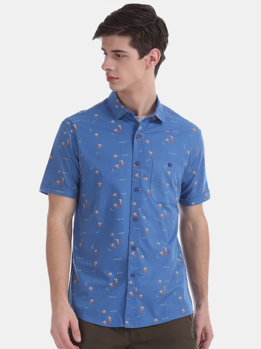 

V-Mart Classic Conversational Printed Cotton Casual Shirt, Blue