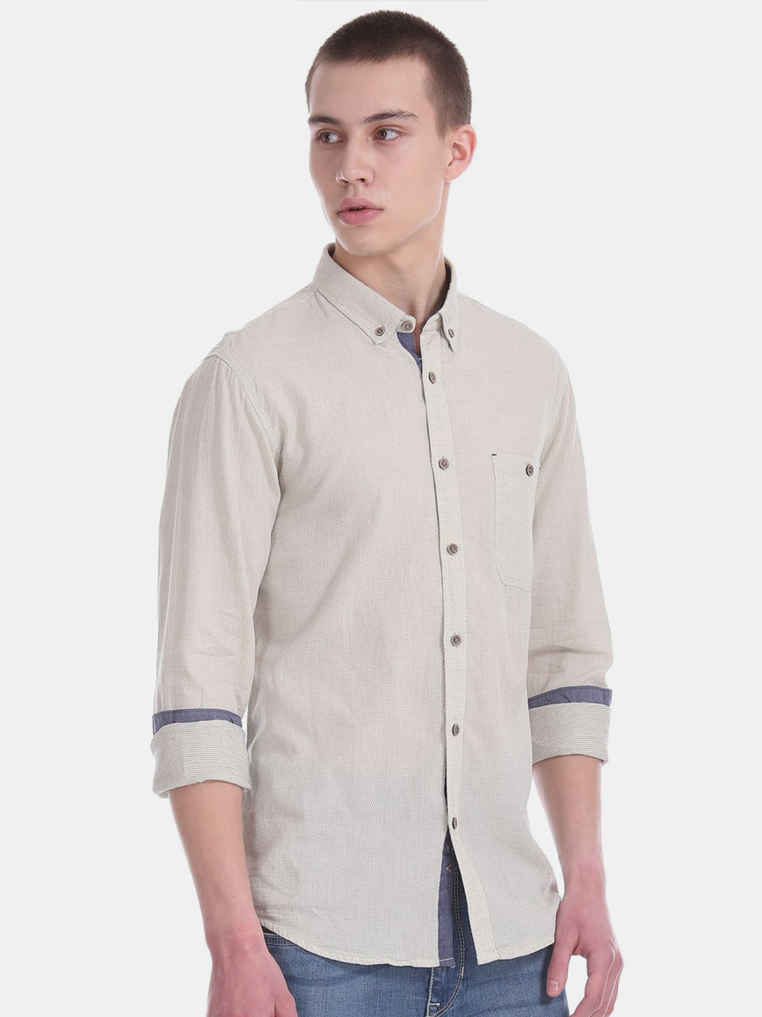 

V-Mart Classic Button-Down Collar Cotton Casual Shirt, White