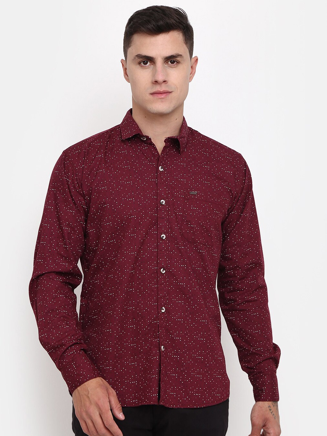 

V-Mart Micro Ditsy Printed Classic Casual Cotton Shirt, Maroon