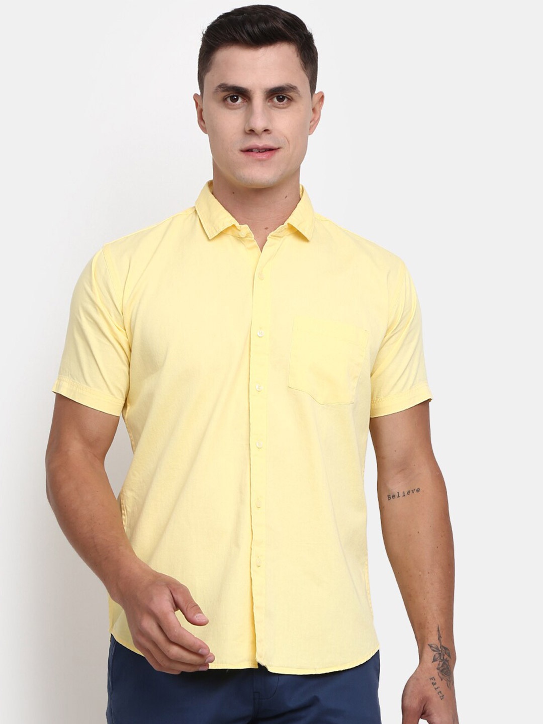 

V-Mart Chest Pocket Classic Casual Cotton Shirt, Yellow