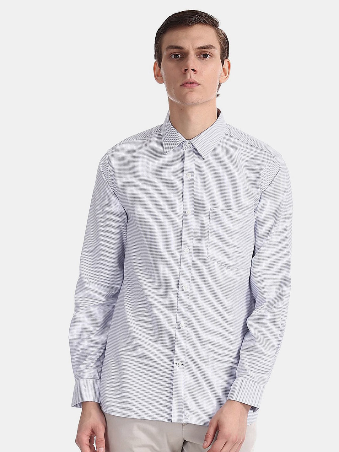 

V-Mart Micro Ditsy Printed Classic Casual Cotton Shirt, White