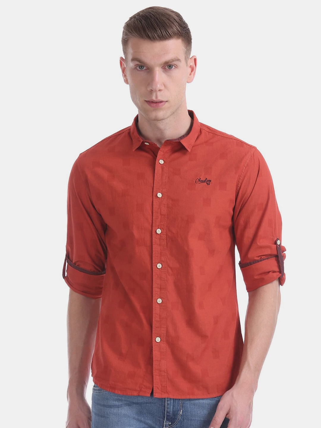 

V-Mart Spread Collar Cotton Casual Shirt, Orange