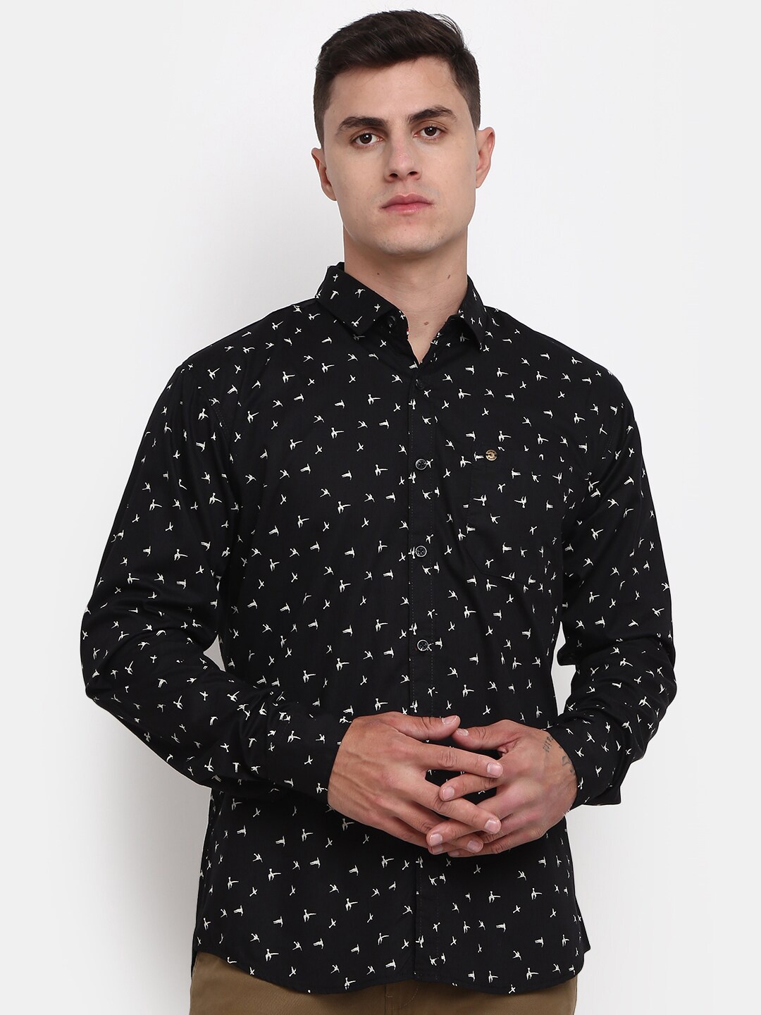 

V-Mart Micro Ditsy Printed Cotton Casual Shirt, Black