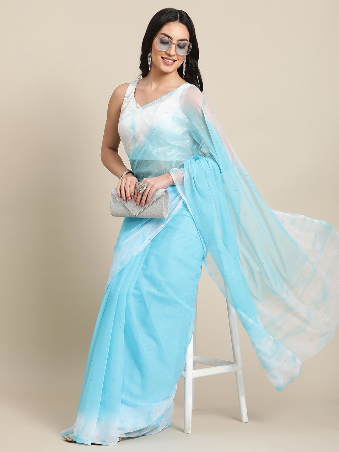

La Vastraa Embellished Mukaish Pure Chiffon Saree, Blue
