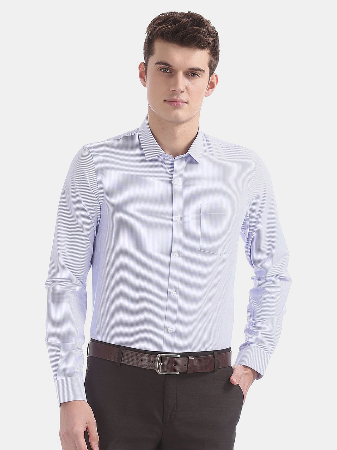 

V-Mart Classic Striped Cutaway Collar Cotton Formal Shirt, Blue