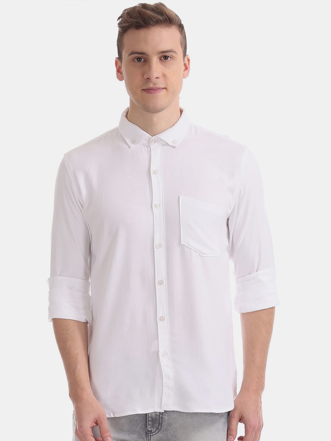 

V-Mart Spread Collar Classic Cotton Casual Shirt, White