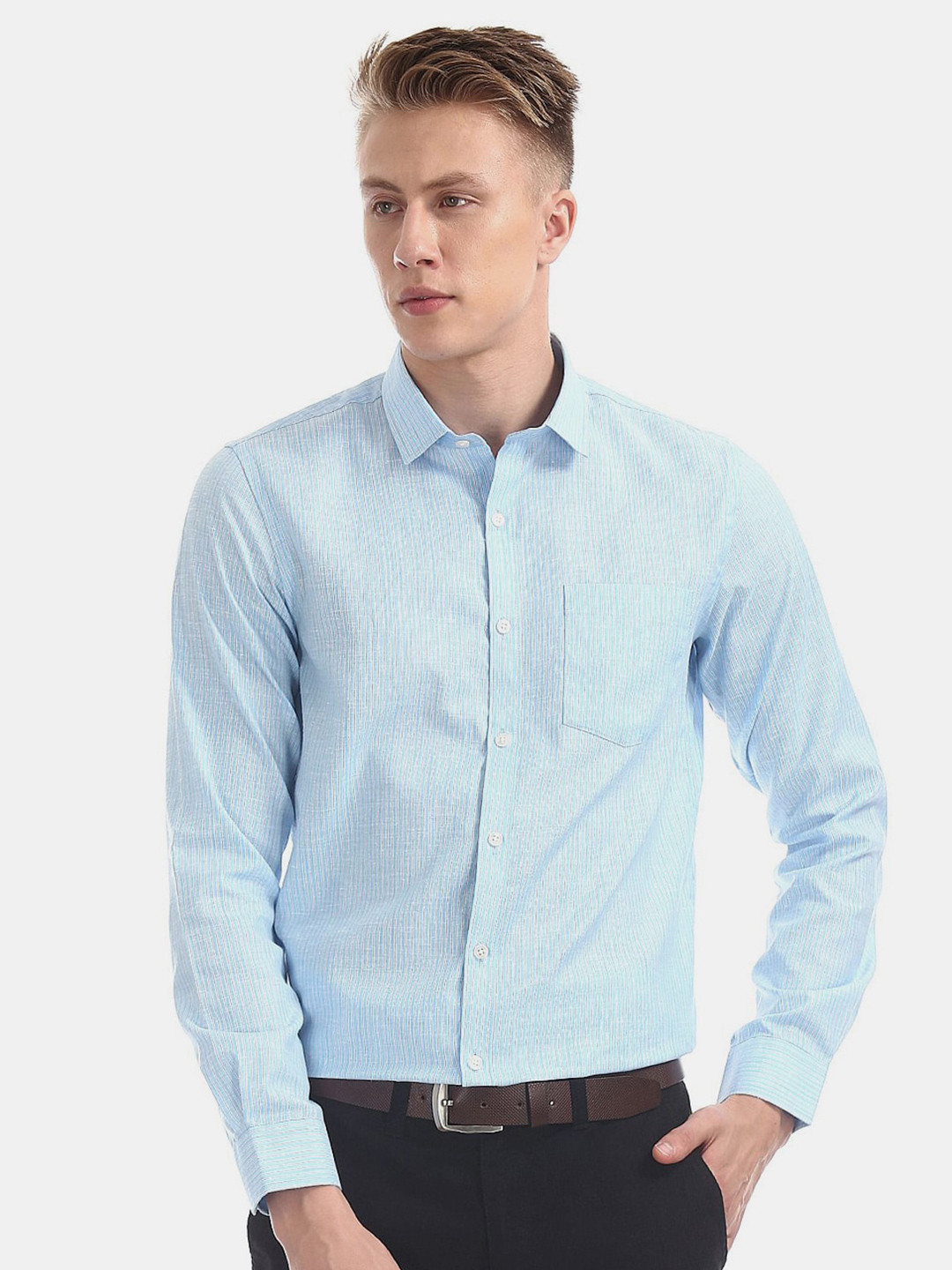

V-Mart Classic Striped Cotton Formal Shirt, Blue
