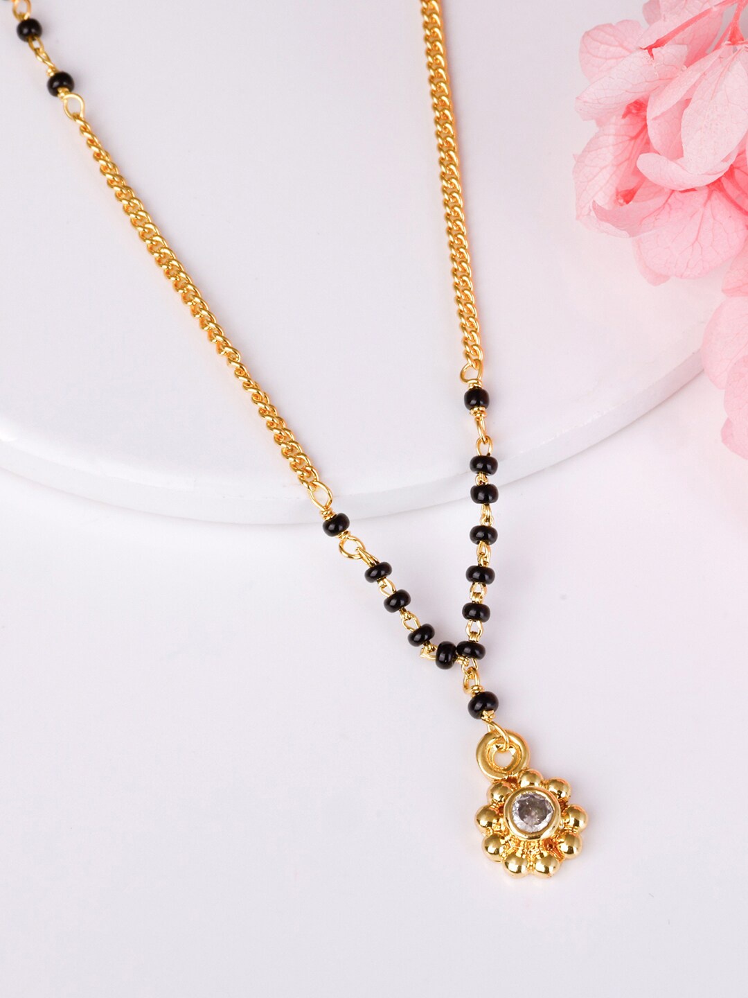 

GIVA 925 Sterling Silver Gold-Plated Stone-Studded & Beaded Mangalsutra