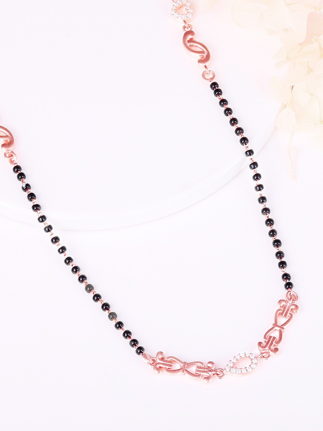

GIVA 925 Sterling Silver Rose Gold-Plated Stone-Studded & Beaded Mangalsutra