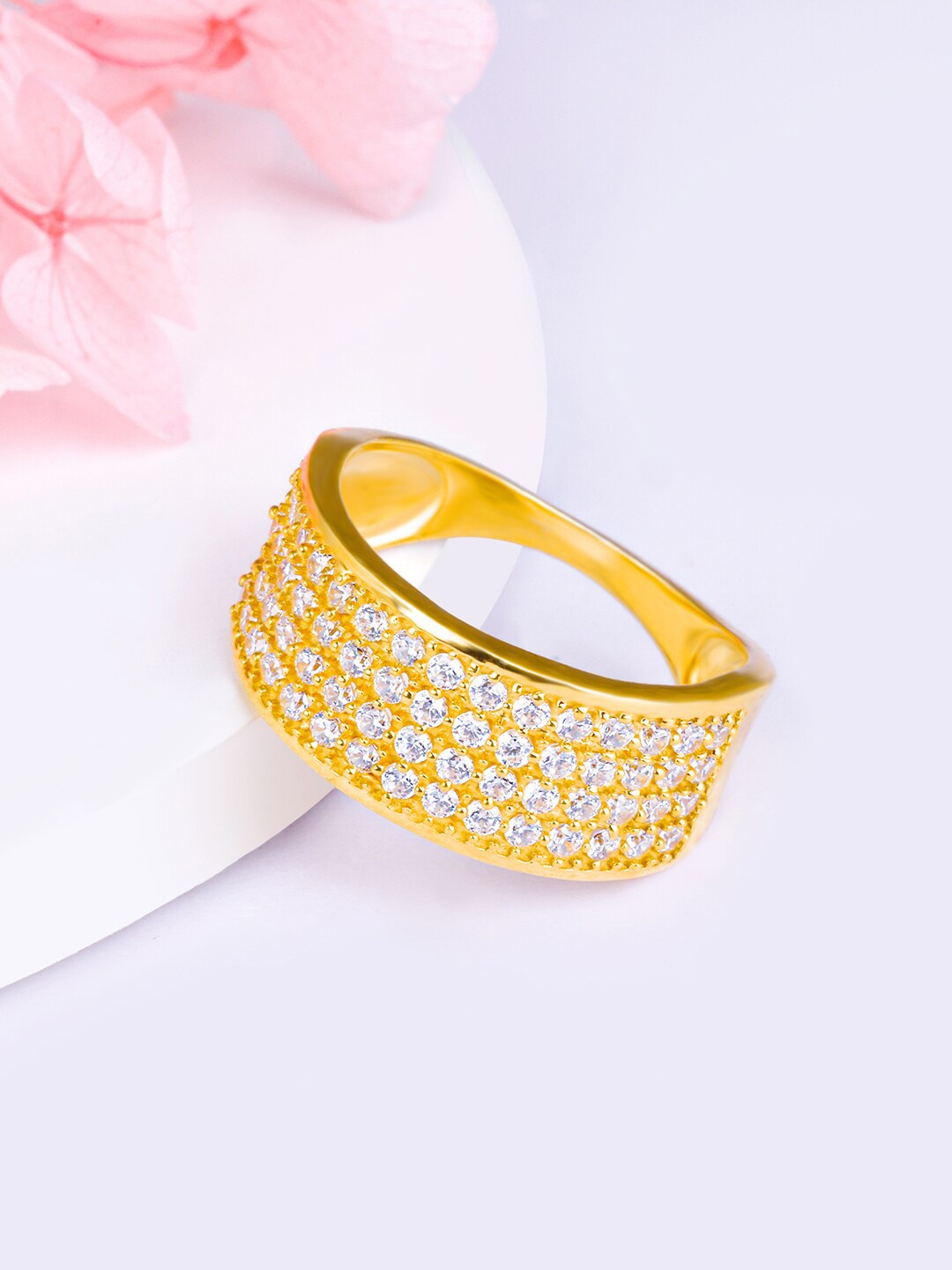 

GIVA 925 Sterling Silver Gold-Plated Stone-Studded Finger Ring