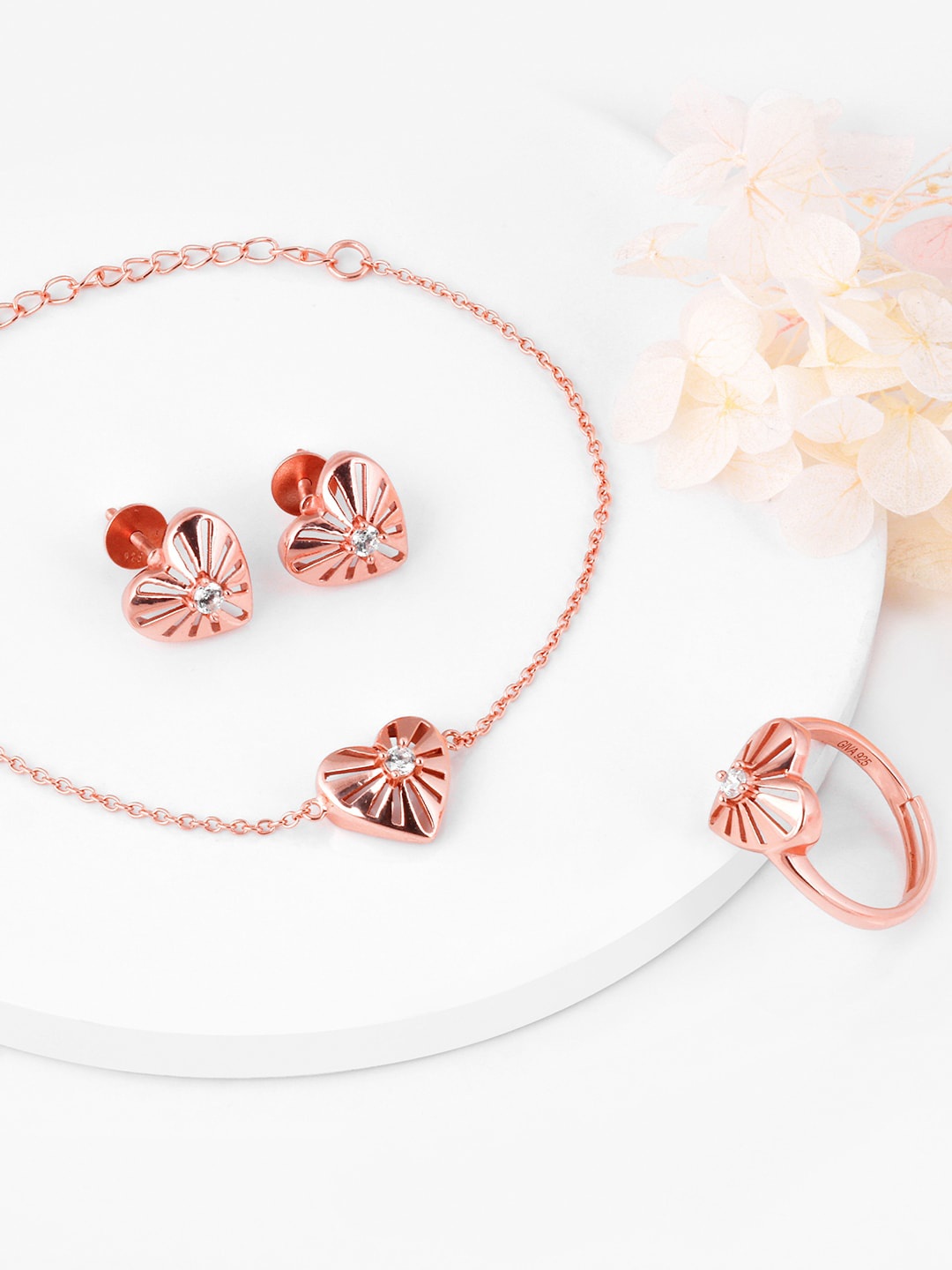 

GIVA Rose Gold-Plated CZ Studded Sterling Silver Jewellery Set