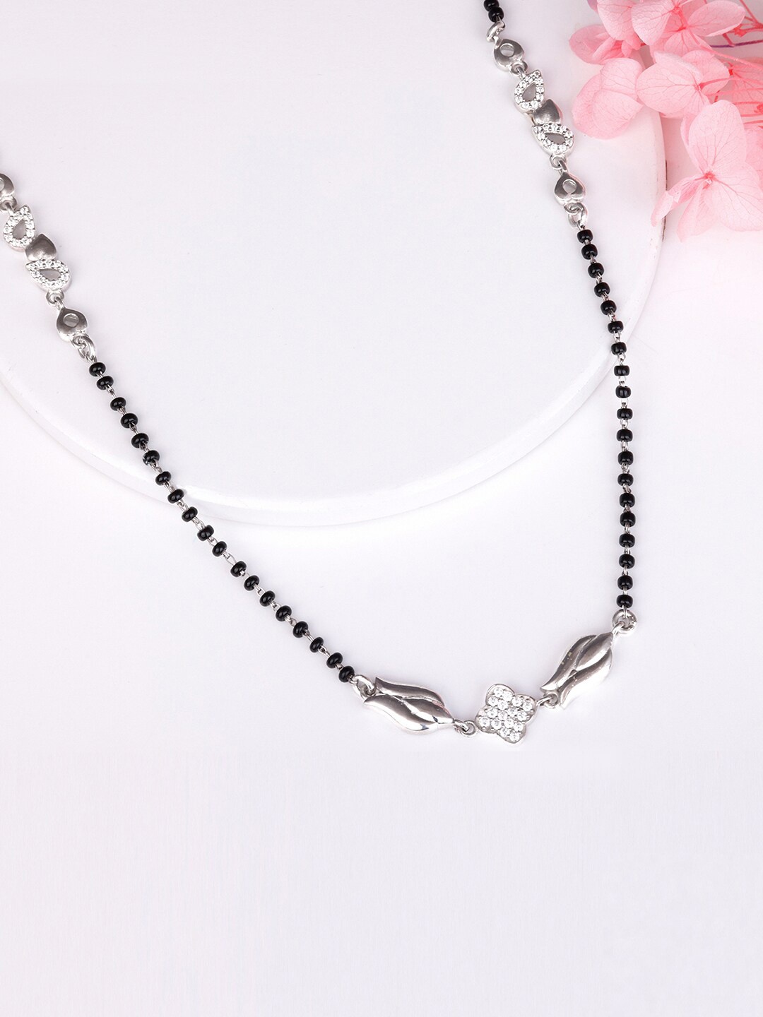 

GIVA 925 Sterling Silver Rhodium-Plated Stone-Studded & Beaded Mangalsutra