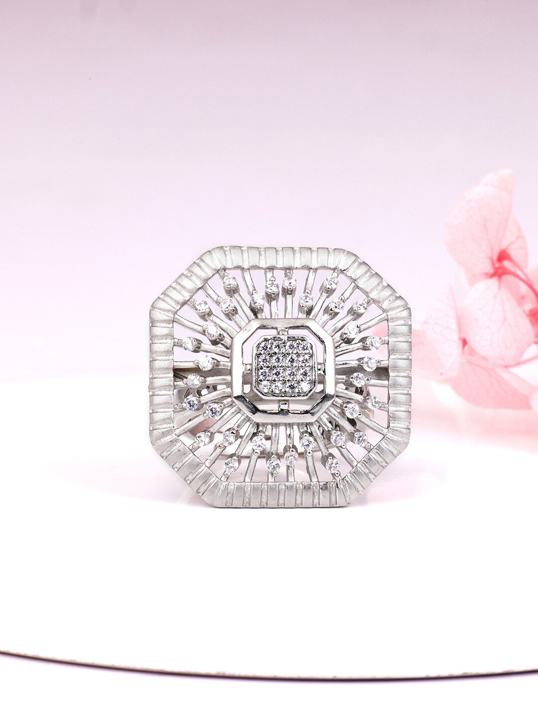 

GIVA 925 Sterling Silver -Rhodium Plated CZ-Studded Adjustable Finger Ring