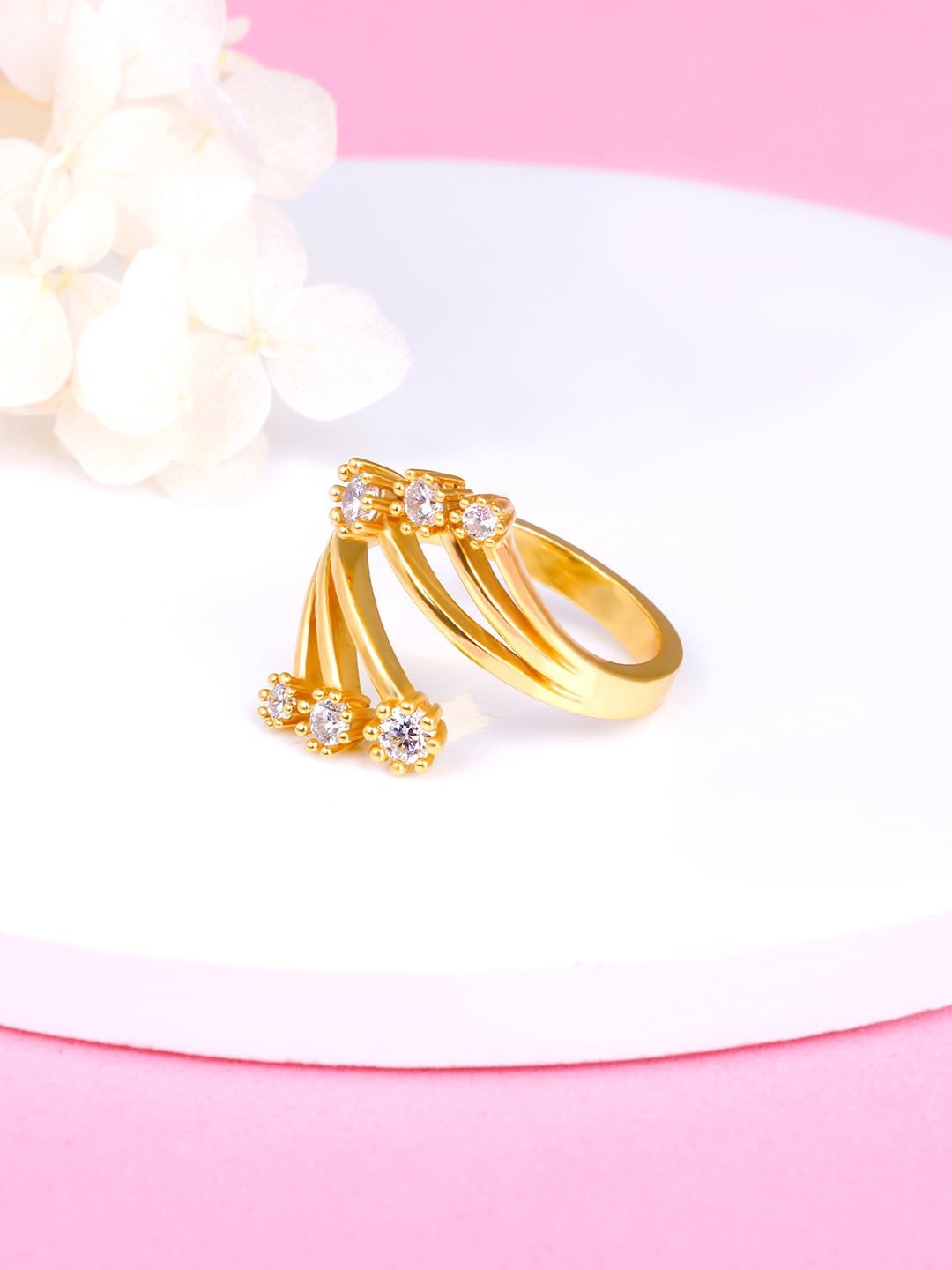 

GIVA 925 Sterling Silver Gold-Plated CZ-Studded Adjustable Finger Ring