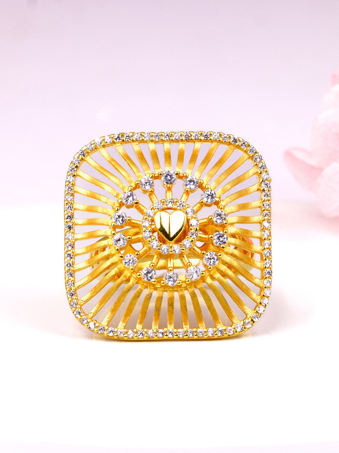 

GIVA 925 Sterling Silver Gold-Plated CZ-Studded Adjustable Finger Ring